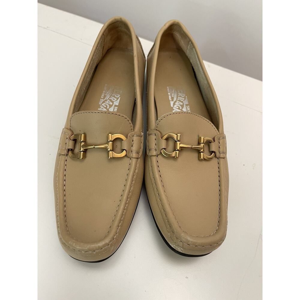 Salvatore Ferragamo Beige Leather Horsebit Loafers
